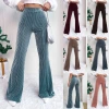 2026 Autumn/Winter new style European and American cross-border high-waisted corduroy flared pants solid color casual wide-leg long sweatpants for women Item Picture